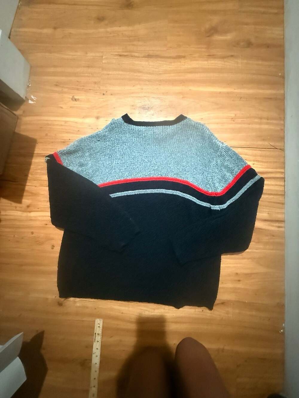 Active Burnside Men's Black Gray and Red Striped Chenille Sweater Size Large